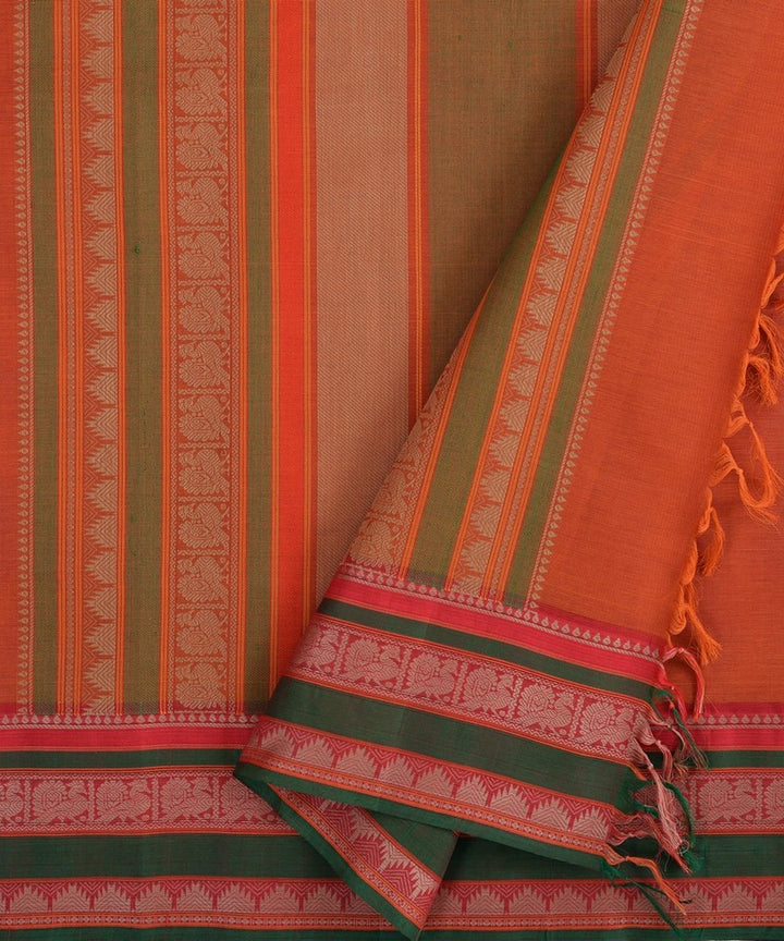 Orange handwoven kanchi cotton saree