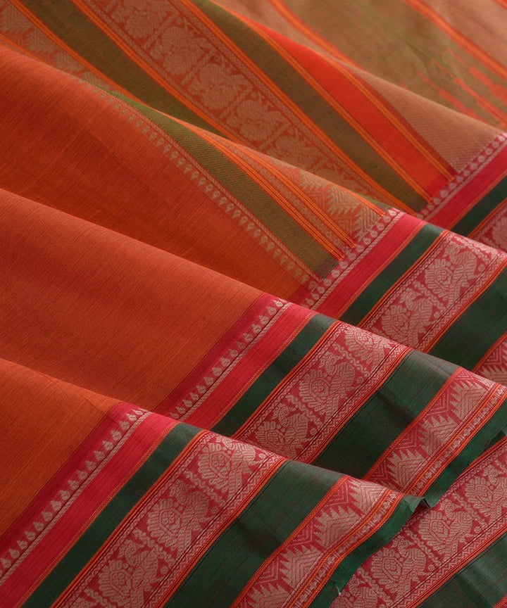 Orange handwoven kanchi cotton saree