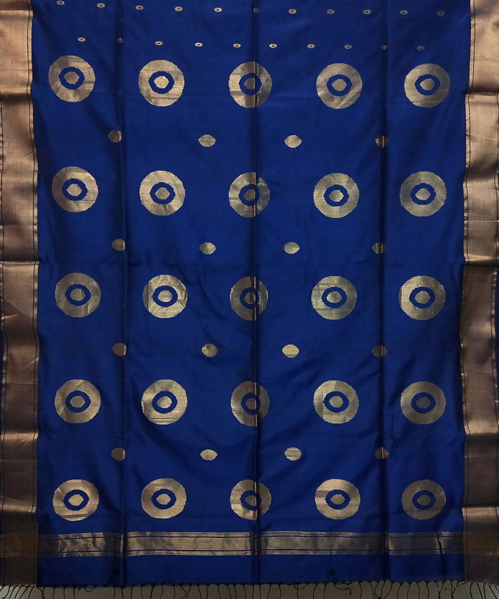 Navy blue handloom cotton silk maheshwari saree