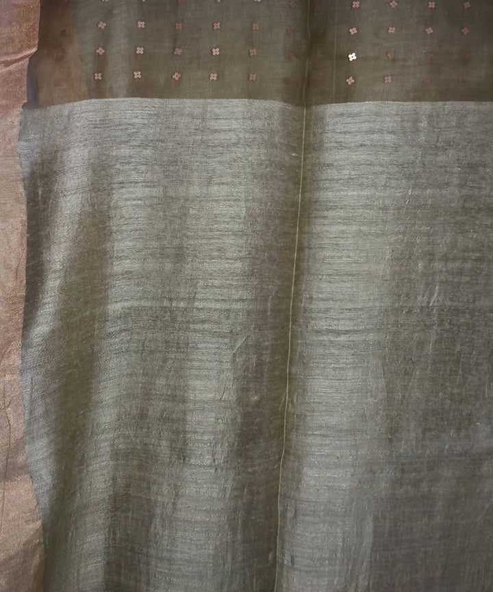 Bengal Grey Handloom Sequin Matka Silk Saree