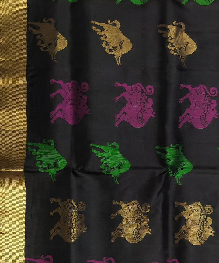 Black yellow handloom soft silk saree