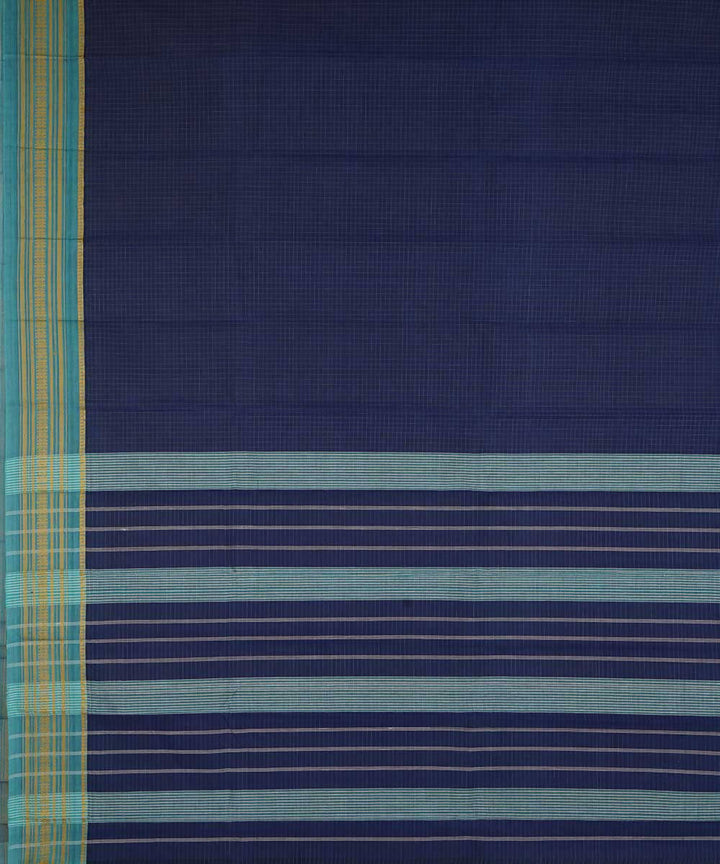 Dark navy blue handwoven cotton narayanpet saree