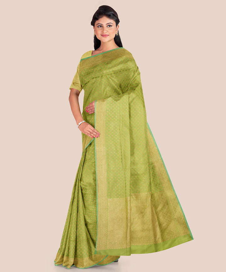Parrot green handloom silk katan banarasi saree