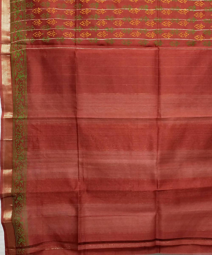 Brick red handwoven cotton silk maheshwari saree