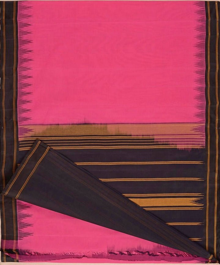 Pink kanchi cotton saree black silk korvai temple border