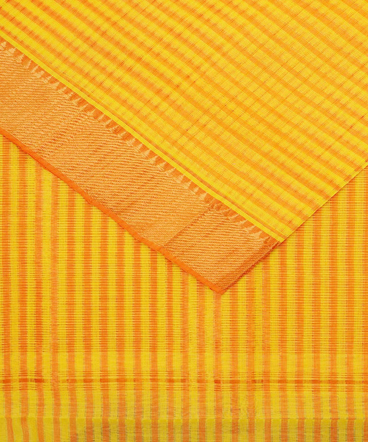 Yellow checks gold big border cotton handwoven mangalagiri saree
