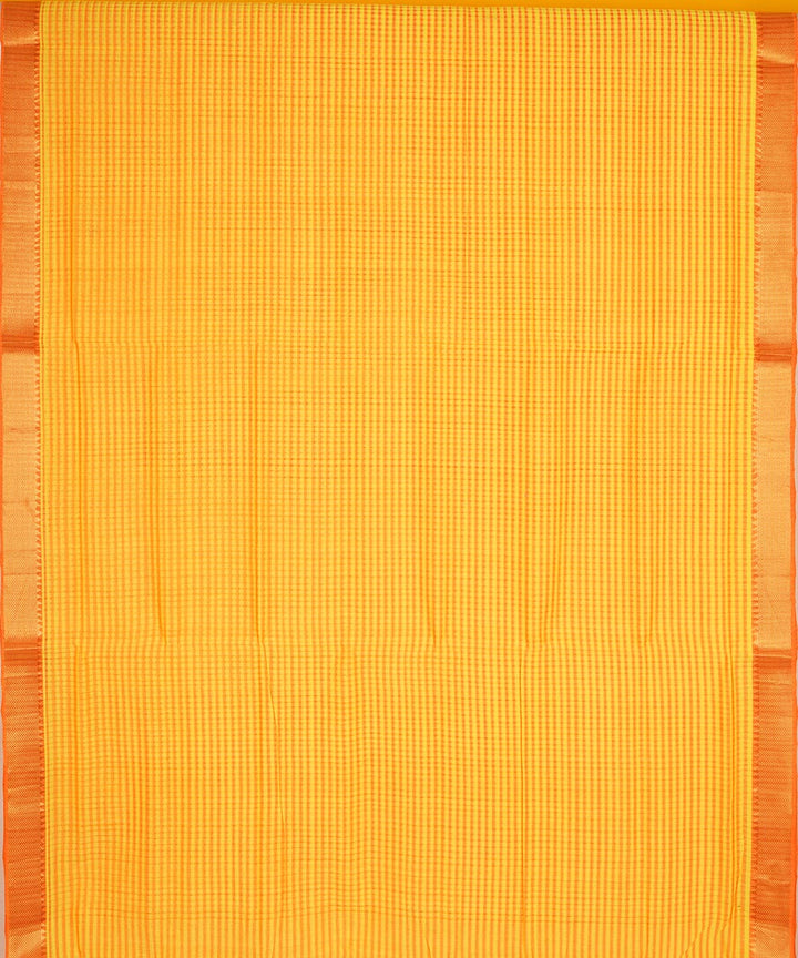Yellow checks gold big border cotton handwoven mangalagiri saree