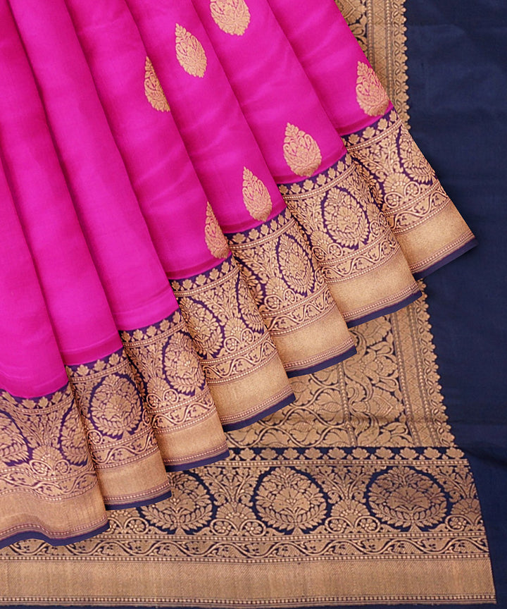 Pink and dark blue silk handloom banarasi saree