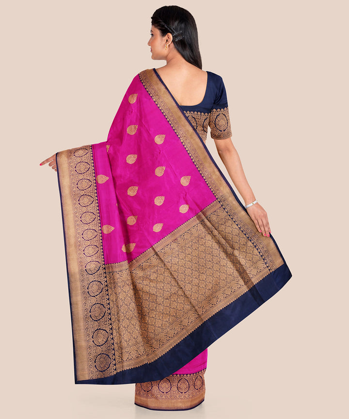 Pink and dark blue silk handloom banarasi saree