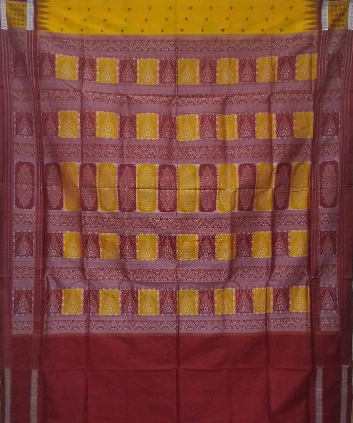 Yellow maroon handwoven silk sambalpuri saree