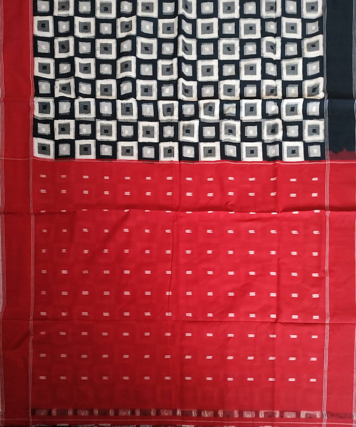 Double ikkat black red handwoven cotton pochampally saree