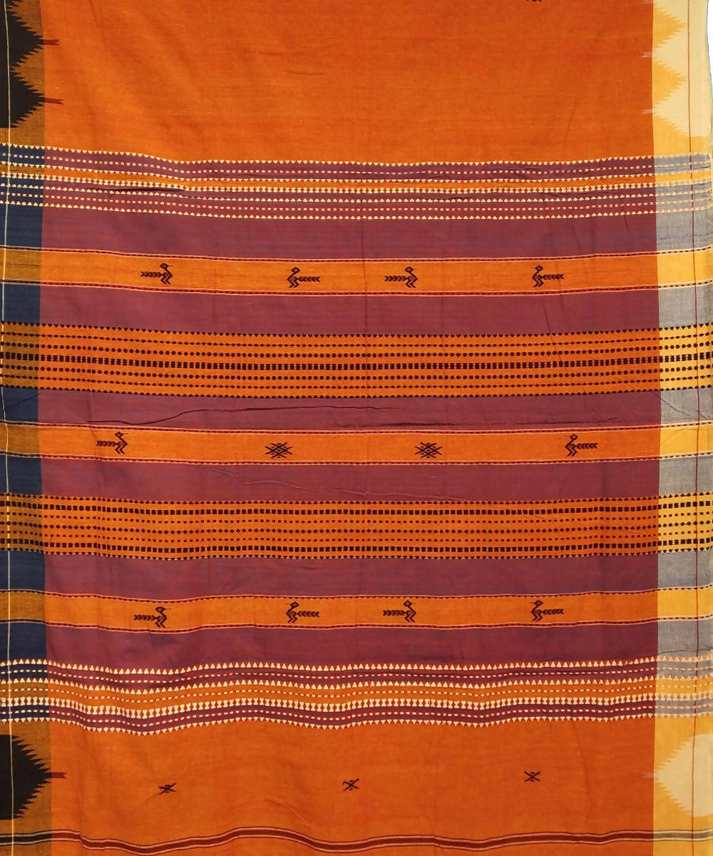 Red handwoven coarse cotton kotpad saree
