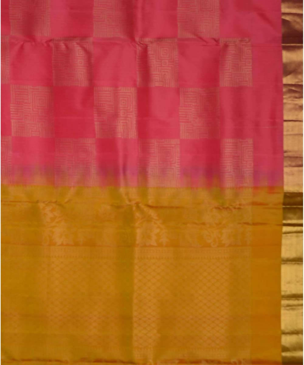 Peach Yellow Handloom Soft Silk Saree