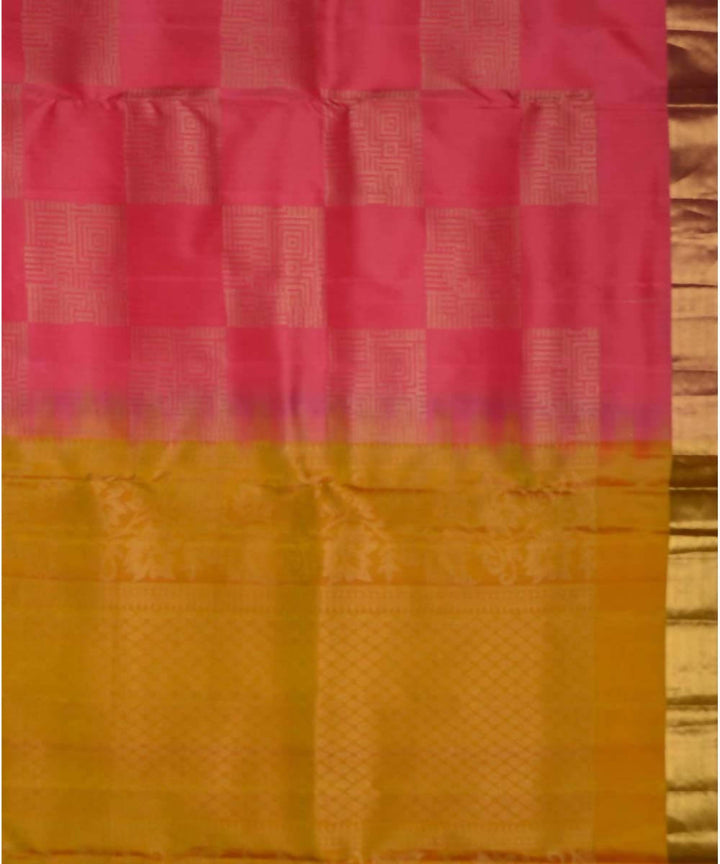 Peach Yellow Handloom Soft Silk Saree
