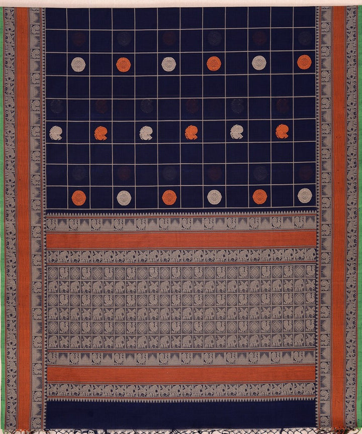Navy blue checks handwoven kanchi cotton saree