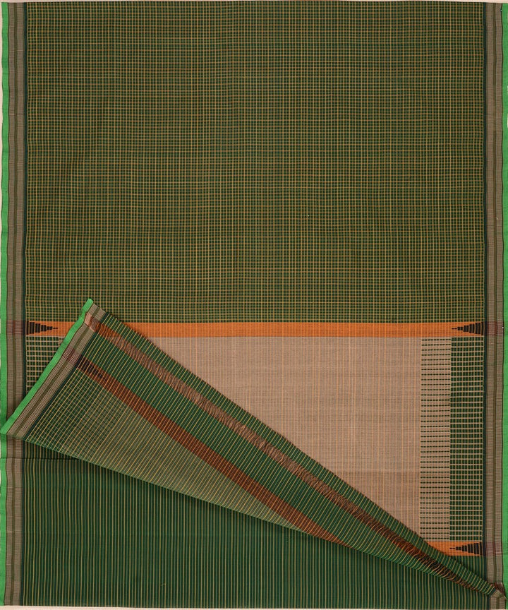 Dark green checks handwoven kanchi cotton saree