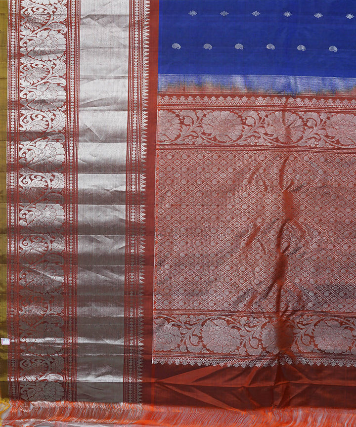 Air force blue handwoven silk gadwal saree