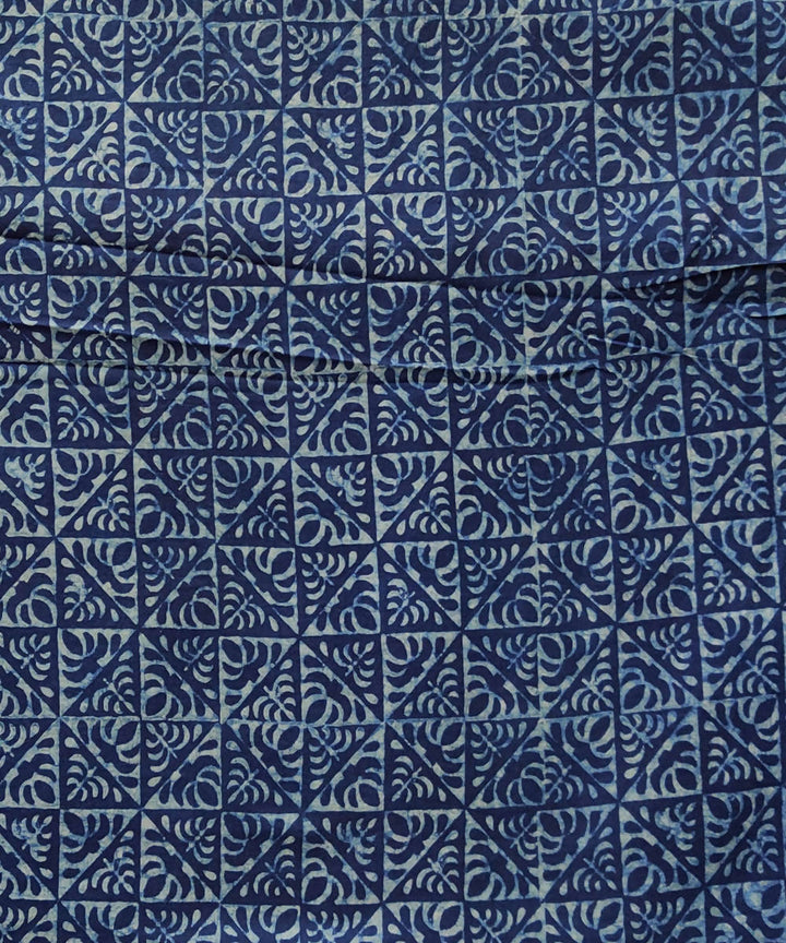 White blue natural dye dabu handblock print handspun handloom cotton fabric