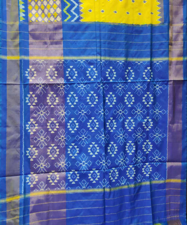 Electric yellow blue handloom silk pochampally ikat saree