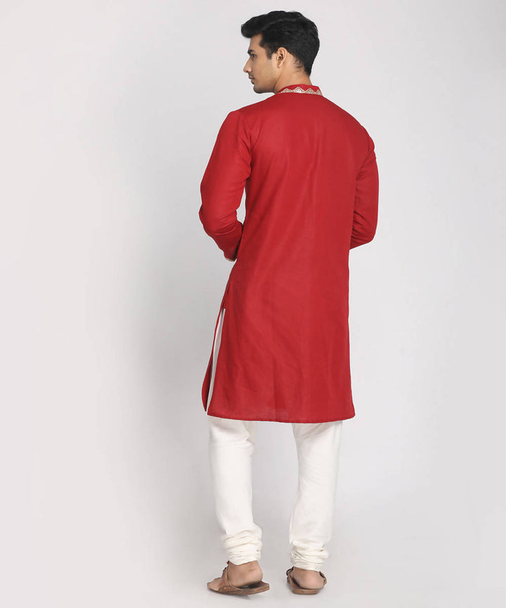 Maroon cotton linen zari embroidery long kurta