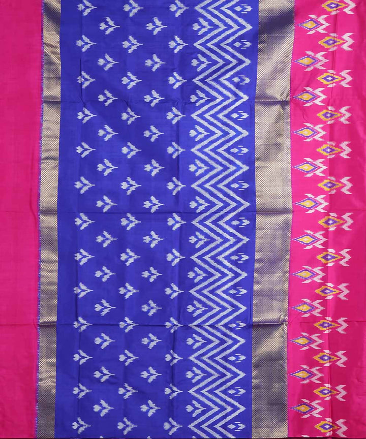 Dark powder blue handloom silk ikat pochampally saree