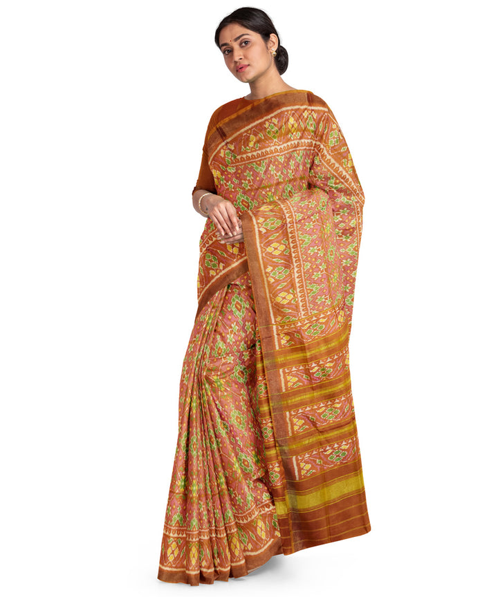Orange handwoven silk patola saree