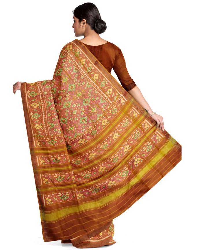 Orange handwoven silk patola saree