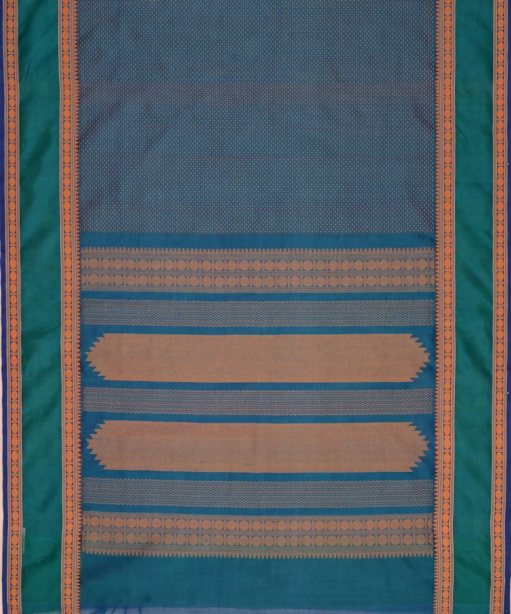 Peacock blue kanchi silkcotton saree with plus butta rudraksha border