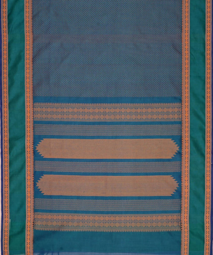 Peacock blue kanchi silkcotton saree with plus butta rudraksha border