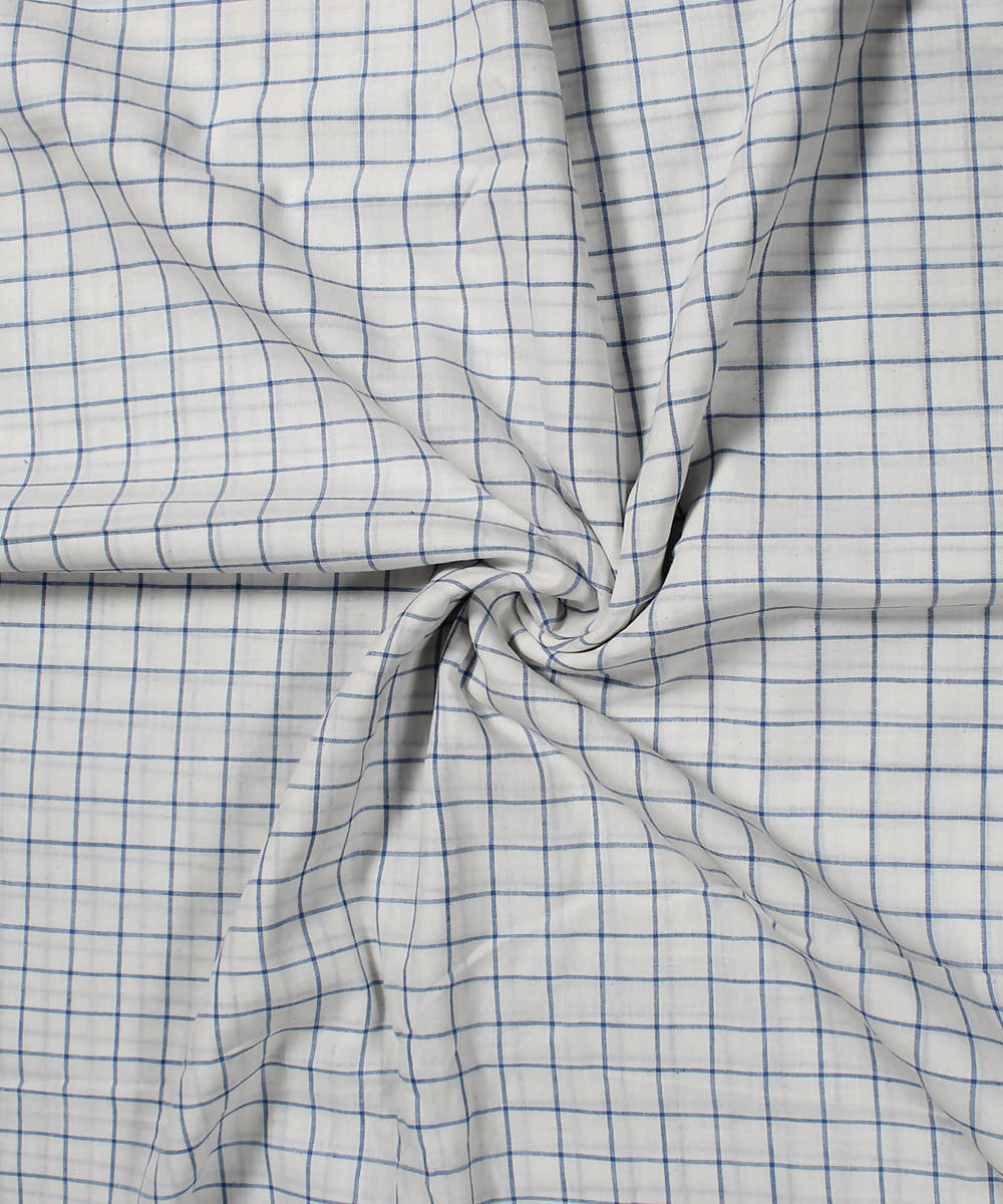 handloom white blue checks cotton fabric