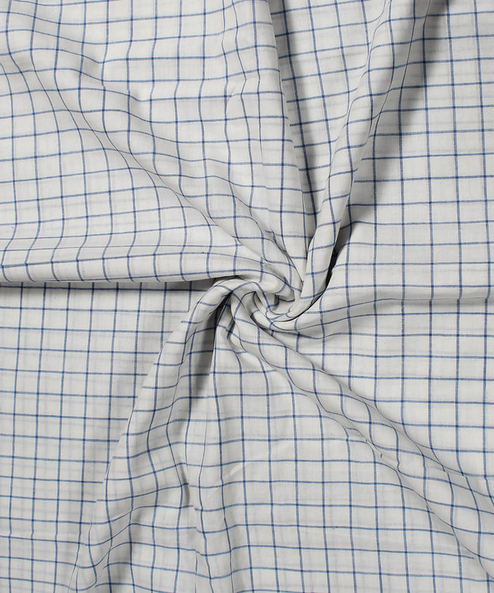 handloom white blue checks cotton fabric