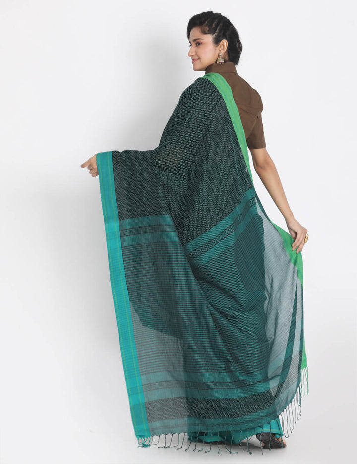 Green handspun handwoven cotton saree