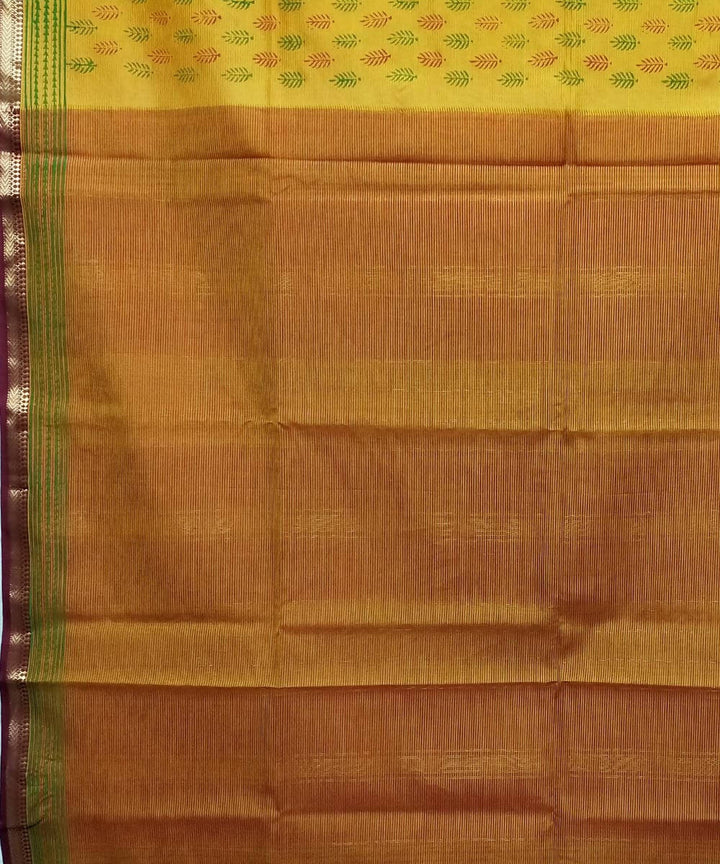 Deep lemon yellow handwoven cotton silk maheshwari saree