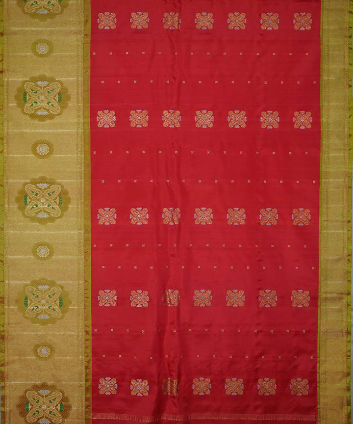 Red gold handwoven silk gadwal saree