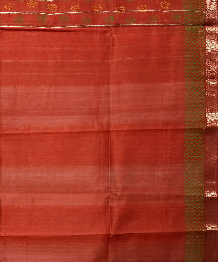 Deep chestnut red handwoven cotton silk maheshwari saree