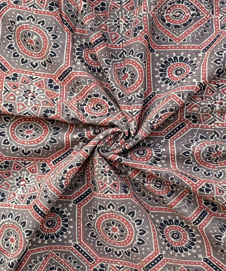 2.5m Brown black ajrakh print handspun handwoven cotton kurta fabric