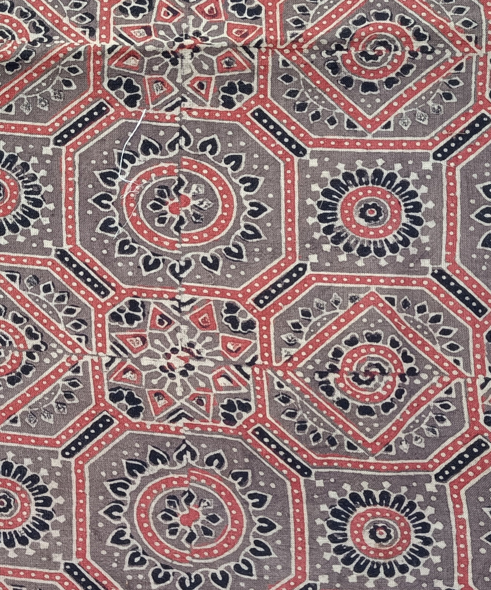 2.5m Brown black ajrakh print handspun handwoven cotton kurta fabric