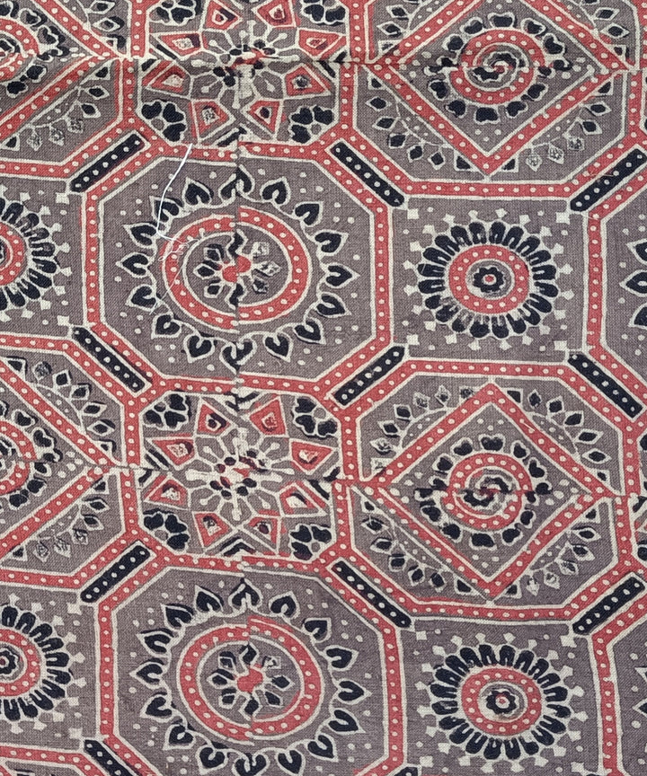 2.5m Brown black ajrakh print handspun handwoven cotton kurta fabric