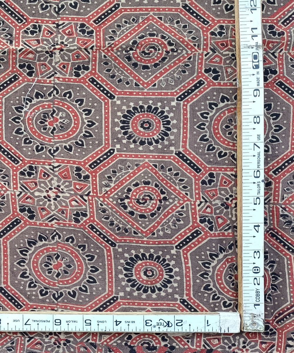 2.5m Brown black ajrakh print handspun handwoven cotton kurta fabric