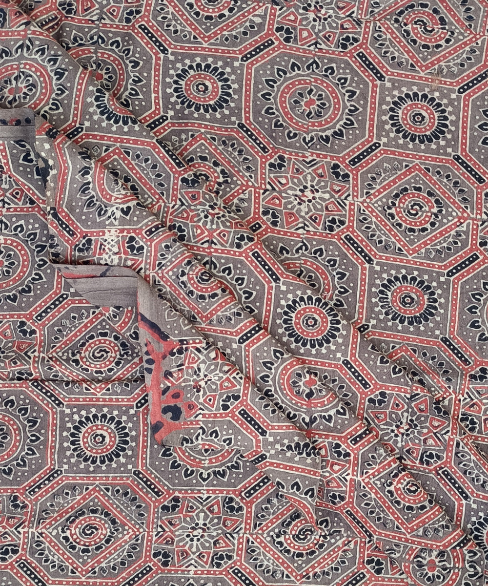 2.5m Brown black ajrakh print handspun handwoven cotton kurta fabric