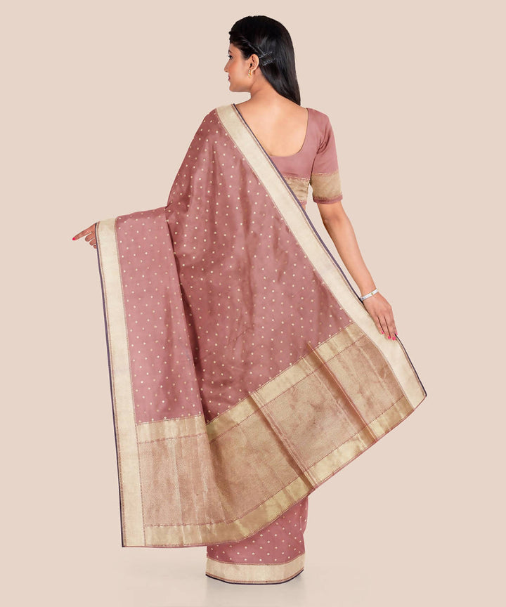 Dark peach handwoven silk katan banarasi saree