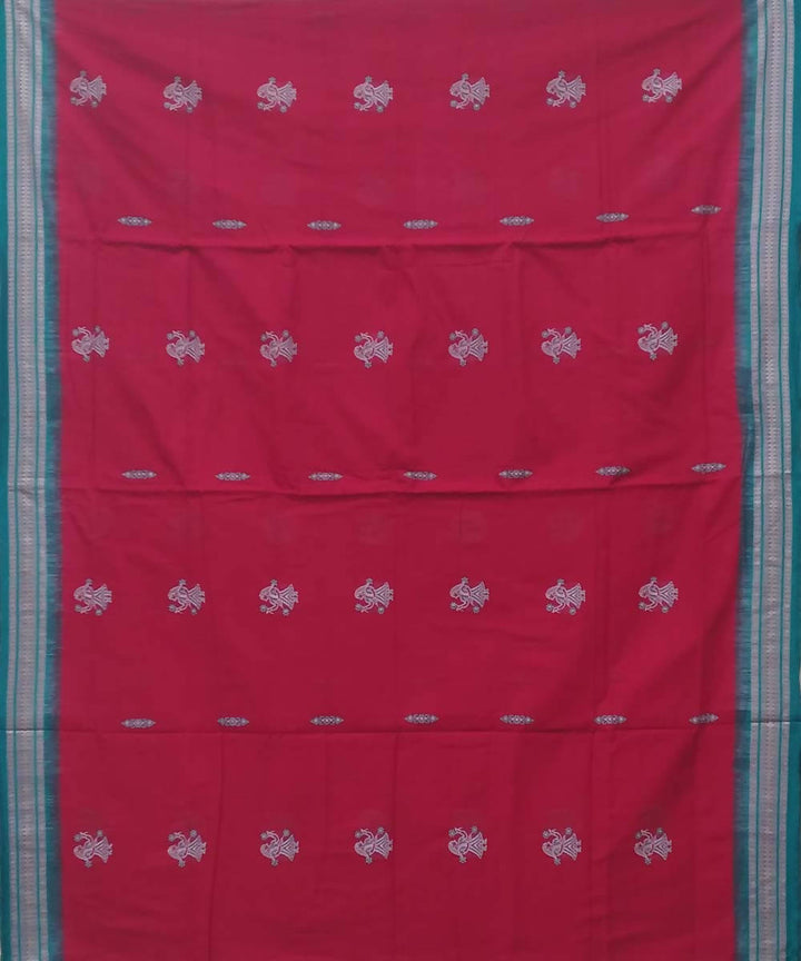 Red handwoven bomkai cotton saree