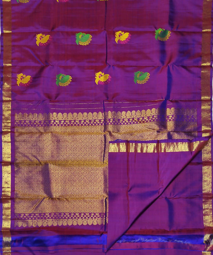 Double shaded blue purple handloom kanchi silk saree