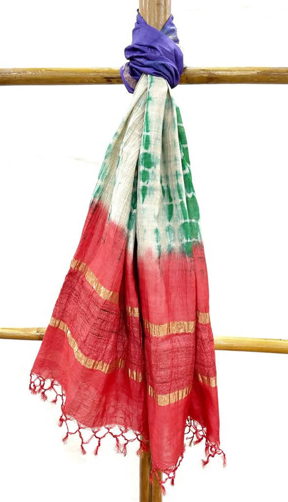 White and orange tussar silk handwoven tie and dye stole