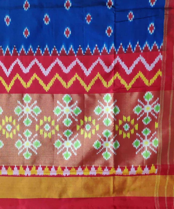 Bright navy blue red handloom silk pochampally ikat saree
