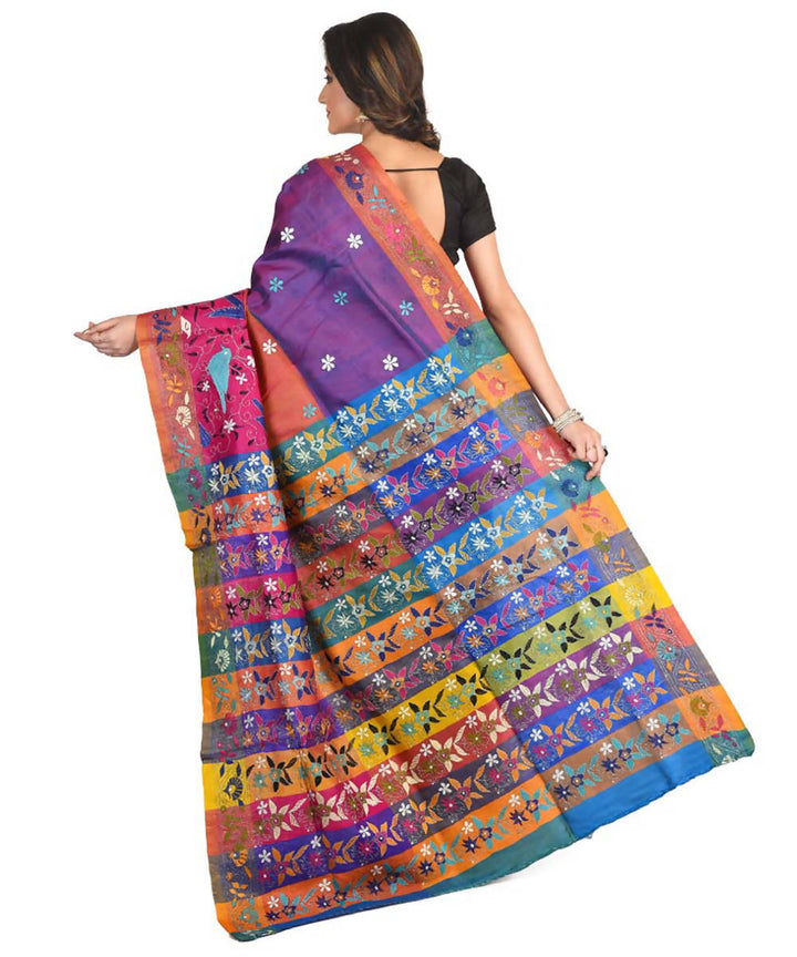 Violet exclusive bengal silk saree with hand embroidery work