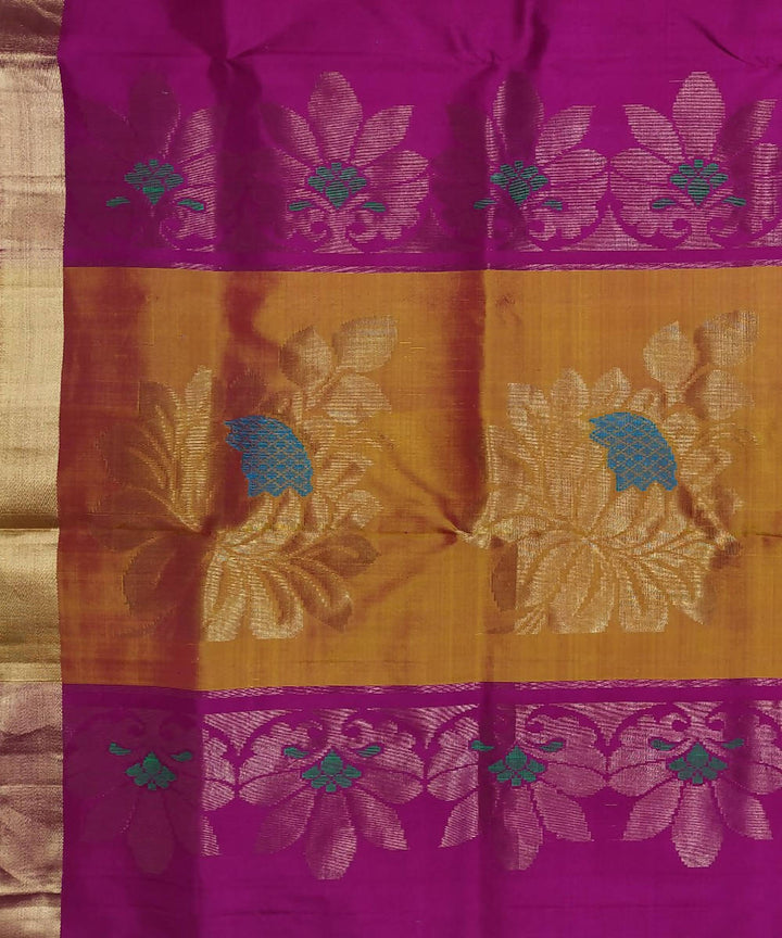 Mustard pink handloom soft silk saree