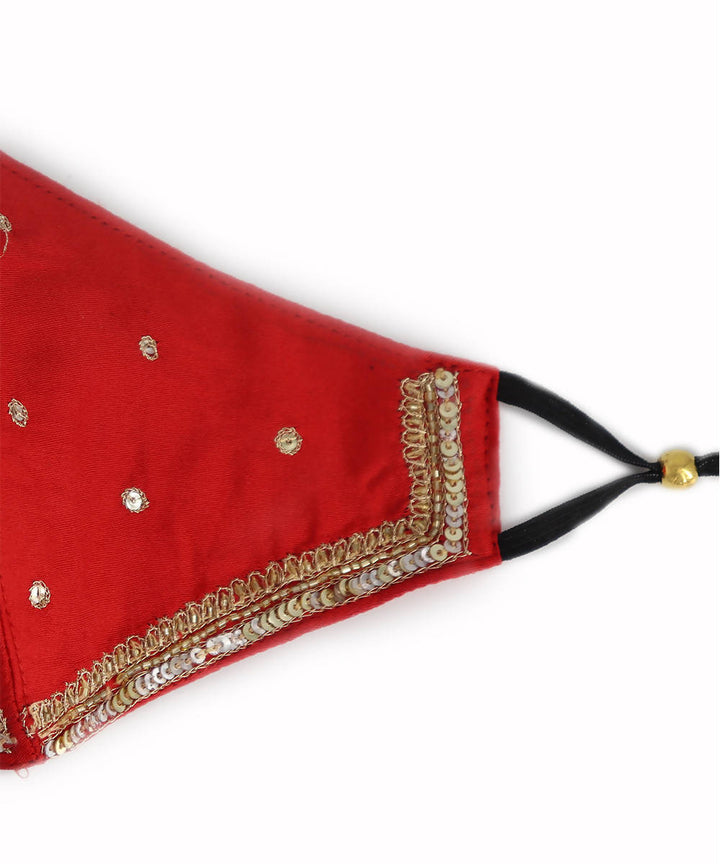 Red festive hand embroidery face mask
