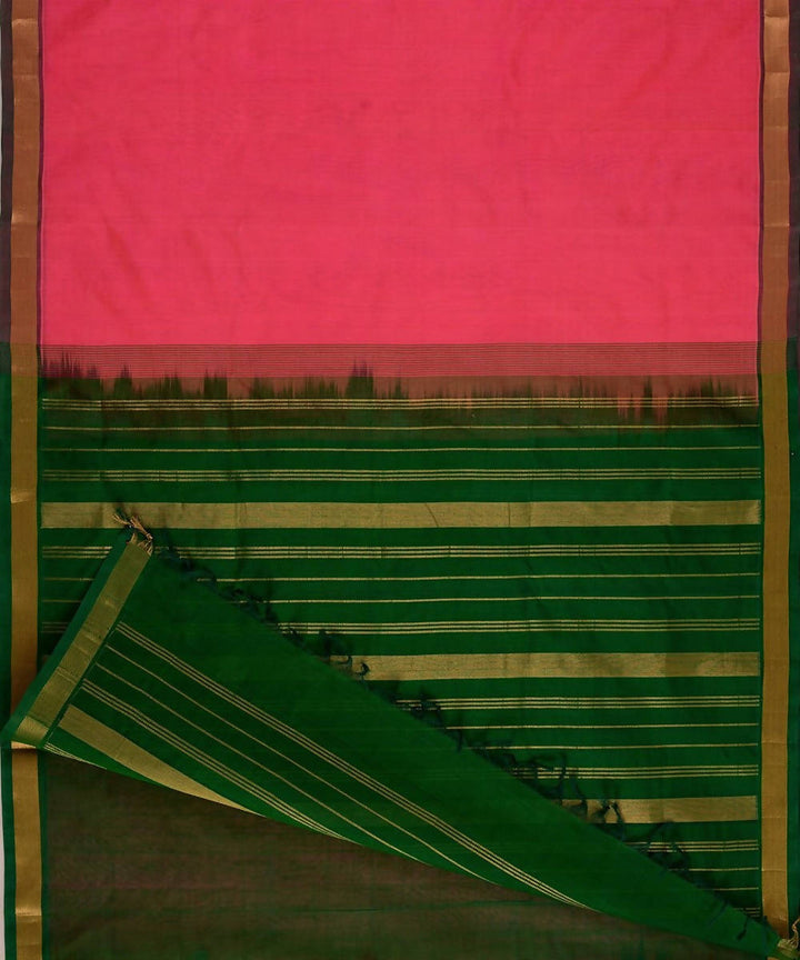 Bright pink kanjivaram silk cotton saree with green border