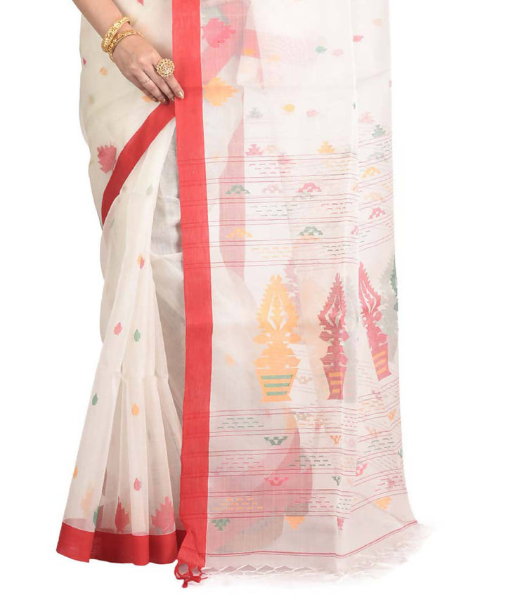Resham shilpi white bengal silk saree with handwoven jamdani work